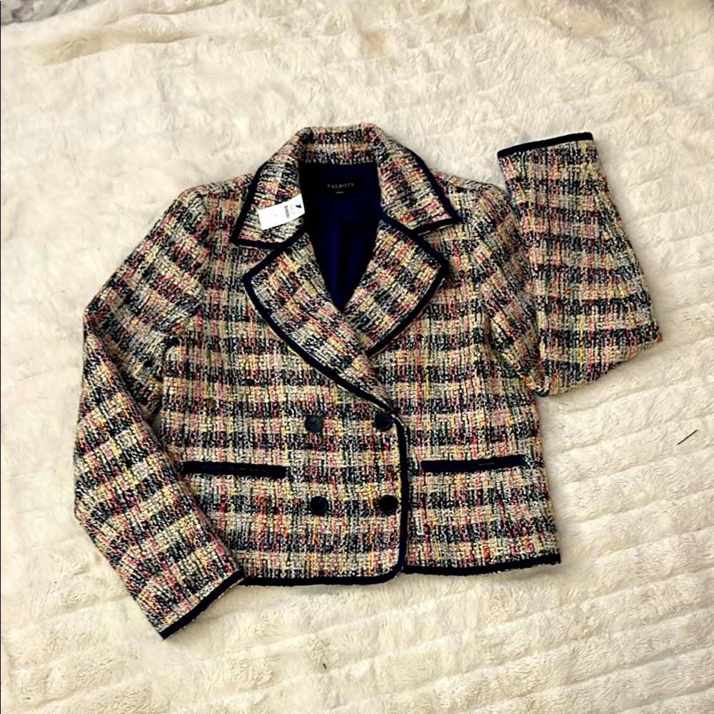 Talbots Multicolored Tweed Double Breasted Jacket Blazer, Size: 2, NWT!